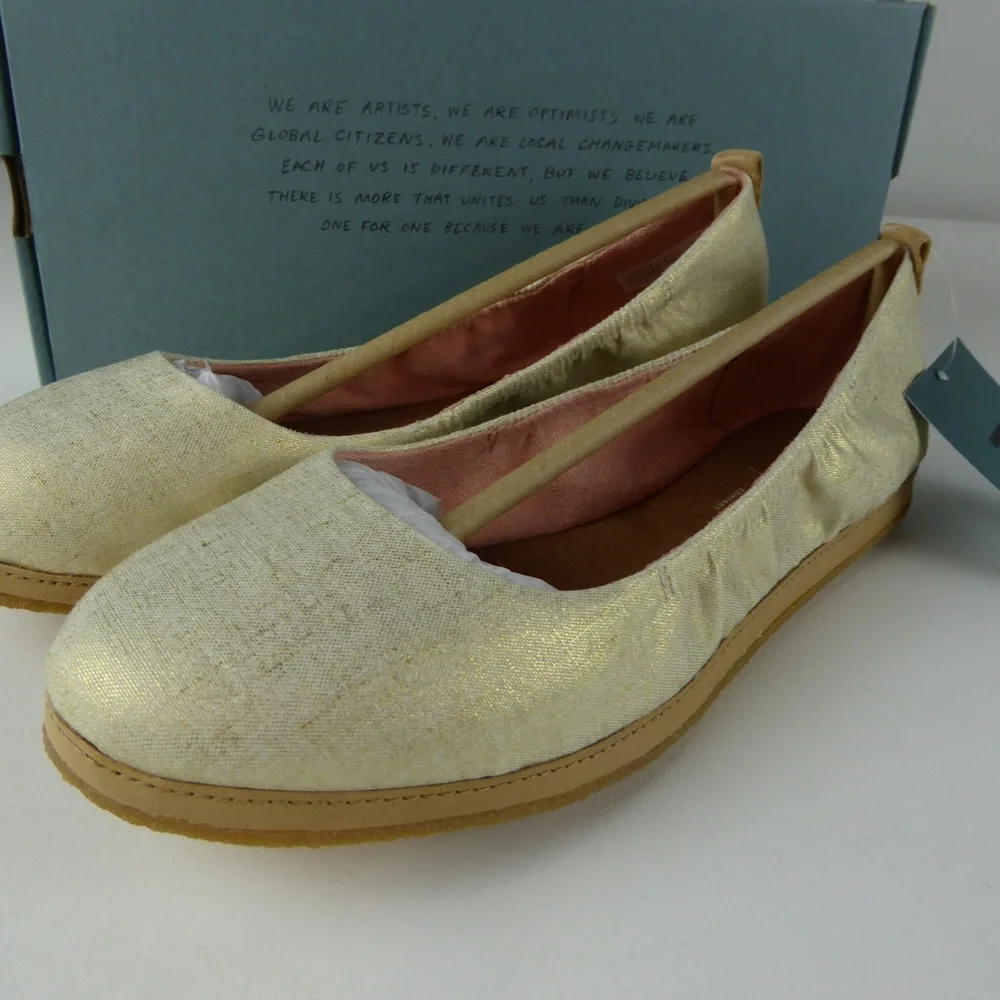 Toms Metallic Cream Slip-On Flats